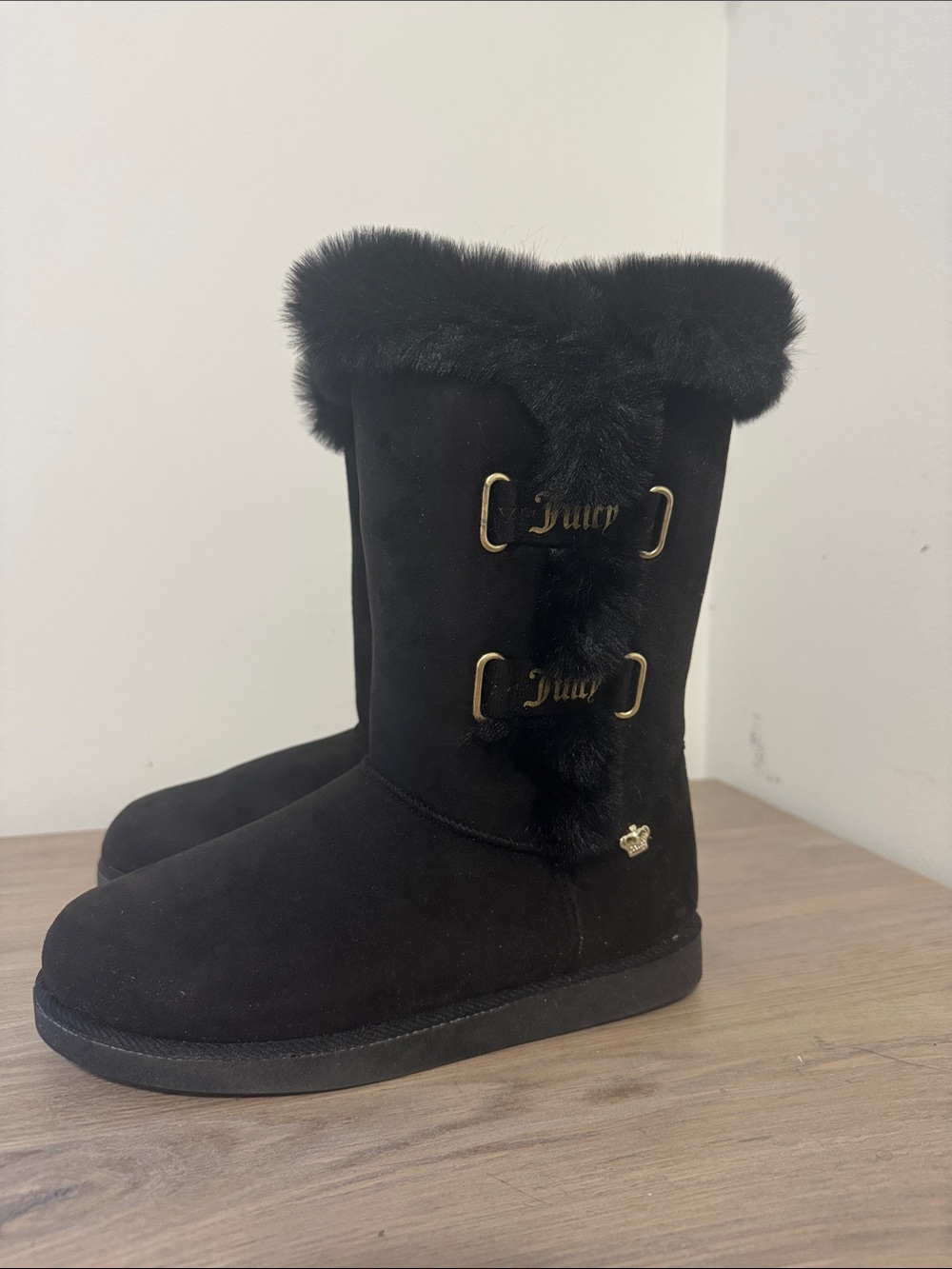Juicy Couture Black Faux Fur Suede Mid-Calf Boots